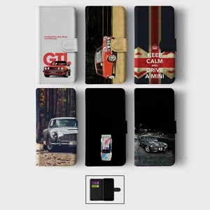 CASE FOR IPHONE 16 16E 15 14 12 12 SE PRO WALLET FLIP PHONE COVER CLASSIC CARS - Picture 1 of 8