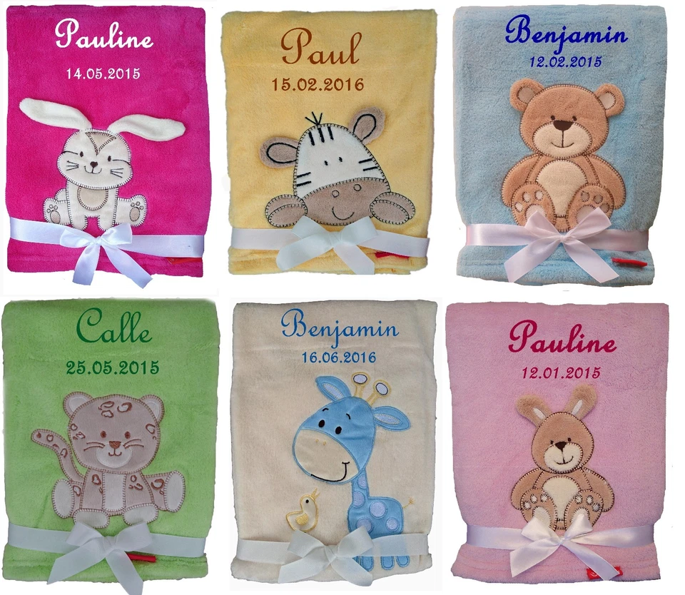Kuschlige Babydecke FLAUSCHIG mit Namen u Datum bestickt Kinderdecke Baby Taufe - Bild 1 von 1