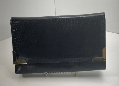 NWT Style & Co Black Faux Leather Alligator Embossed Clutch Evening Bag - Image 1 of 4