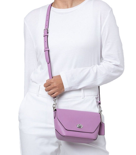 Borsa a mano Coach Karlee a tracolla Turnlock $298 nuova con etichette pelle di ciottoli C2815 viola