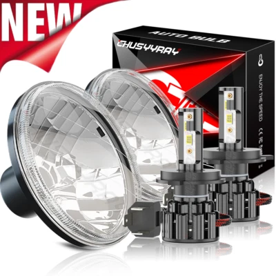 Fit GMC C15 C25 C35 1975-1978 Pair 7" Round LED Headlights High Low Beam - Image 1 of 4