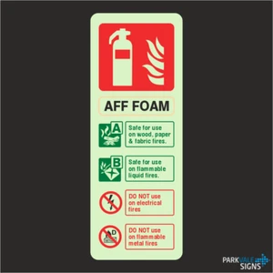 Photoluminescent AFF Foam Fire Extinguisher ID Glow In The Dark Sign - Picture 1 of 1