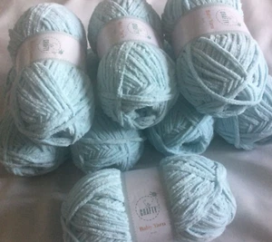 800g PALE BLUE BABY YARN 8x 100g Chunky So Crafty Chenille & BLANKET PATTERN New - Picture 1 of 5
