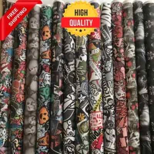 Sticker Bomb Vinyl Wrap Adhesive Skull Cartoon JDM Print Bike Car Wrapping Film - Picture 1 of 42