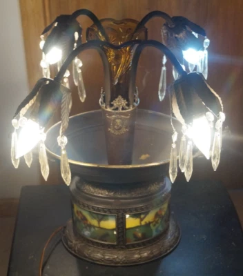 Antique 1910 - 1925 Art Nouveau MILLER Reverse Painted Glass Panels Epergne Lamp - Image 1 of 4