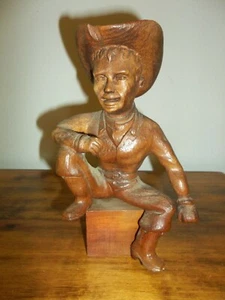 WOOD CARVING OF WESTERN SINGER FIGURINE - Picture 1 of 2