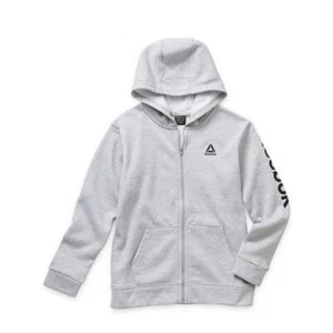 Reebok Boys Hooded Zip Up Sweatshirt White Heather Grey Sz M NEW - Picture 1 of 4