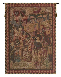 Le Tournai vertikaler französischer mittelalterlicher Ritter gewebter Wandteppich Wandhänger NEU - Bild 1 von 5
