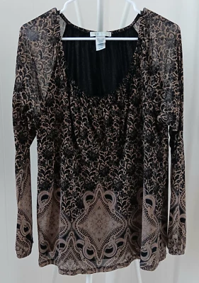 Blusa para mujer LizWear negra y marrón azteca manga larga talla XL Foto 1 de 4