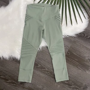 L'urv Damen Leggings Gr. XS Moto Style Cropped Salbeigrün Biesen gerippt NEU - Bild 1 von 7