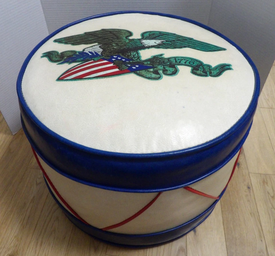 Vtg 1976 USA Bicentennial Drum/Eagle Footstool Patriotic Military Style 1776 - Image 1 of 4