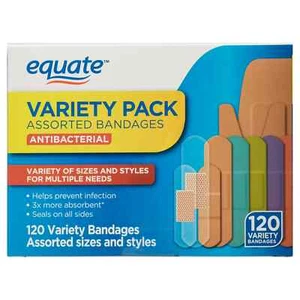 Equate Antibacterial Assorted Bandages Variety Pack, 120 Count - Picture 1 of 9