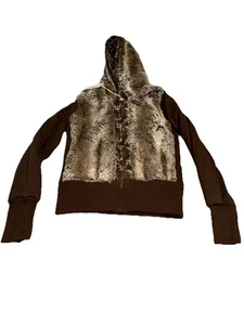 Giacca donna Miss Me nuova taglia small pelliccia sintetica con cappuccio zip marrone - Foto 1 di 7