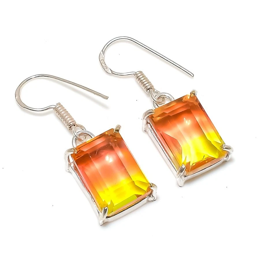 Pendiente de joyería de plata de ley 925 con piedras preciosas de turmalina bicolor 1,34" o788 Foto 1 de 4