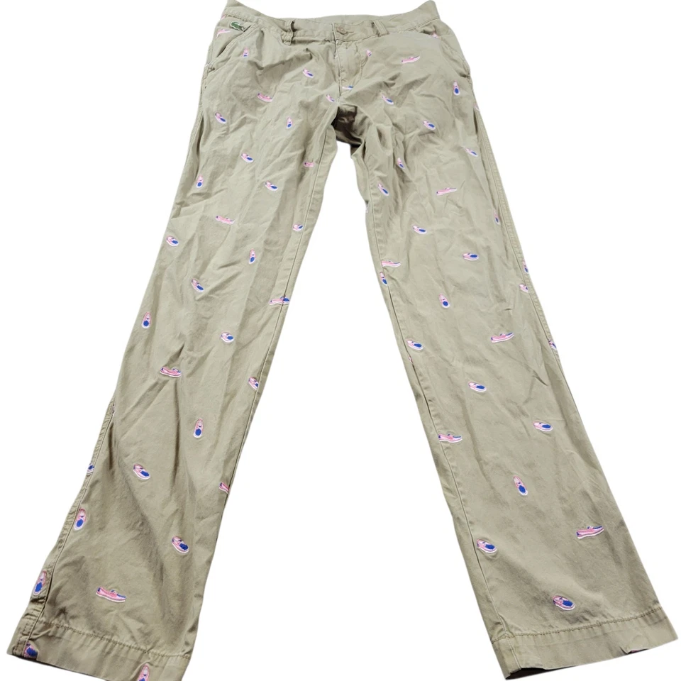 Lacoste Live! Pants Mens 31x32 Beige Tag 32x32 Beige All Over Shoe Print Preppy  - Image 1 of 4