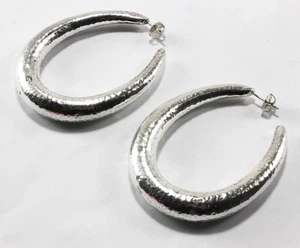 IPPOLITA GLAMAZON 925 STERLING SILVER HAMMERED TEXTURE OVAL LARGE HOOP EARRINGS - Picture 1 of 7