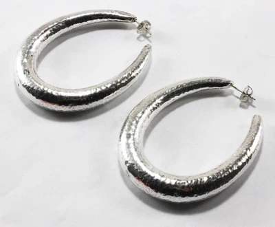 IPPOLITA GLAMAZON 925 STERLING SILVER HAMMERED TEXTURE OVAL LARGE HOOP EARRINGS - Image 1 of 4
