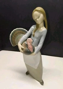 Lladro Porcelain Girl Standing with Turkey 10" 4814 Thanksgiving Figurine Retire - Picture 1 of 11