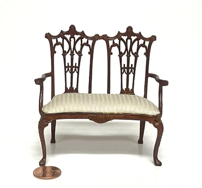 BESPAQ DOLLHOUSE MINIATURE WASHINGTON TRUE SETTEE W/ NEW WALNUT FINISH 3782 NWN - Image 1 of 3
