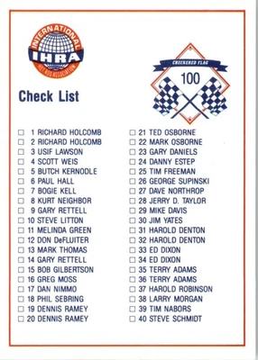 Checklist - - 1989 Checkered Flag IHRA - #100 - ERR Racing - Image 1 of 2