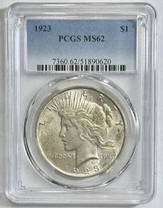 Moneta da 1 dollaro argento pace 1923 PCGS MS 62 non circolata zecca USA - Foto 1 di 12