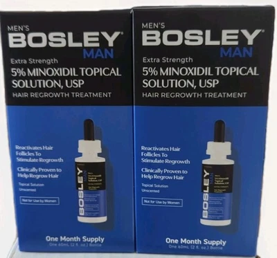 Lot Of 2 Bosley MAN 5% Minoxidil Topical Solution 1 Month Supply 2 Oz Each 06/27 - Image 1 of 3