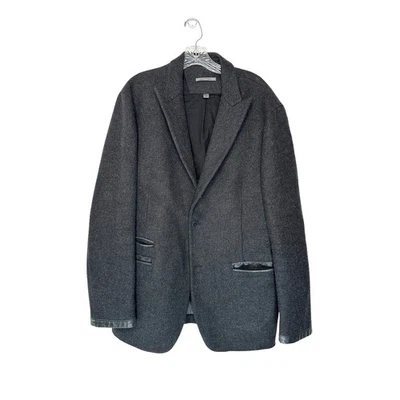 Abrigo deportivo John Varvatos color carbón lana cuero oscuro academia Blazer ajustado XL/XXL Foto 1 de 4