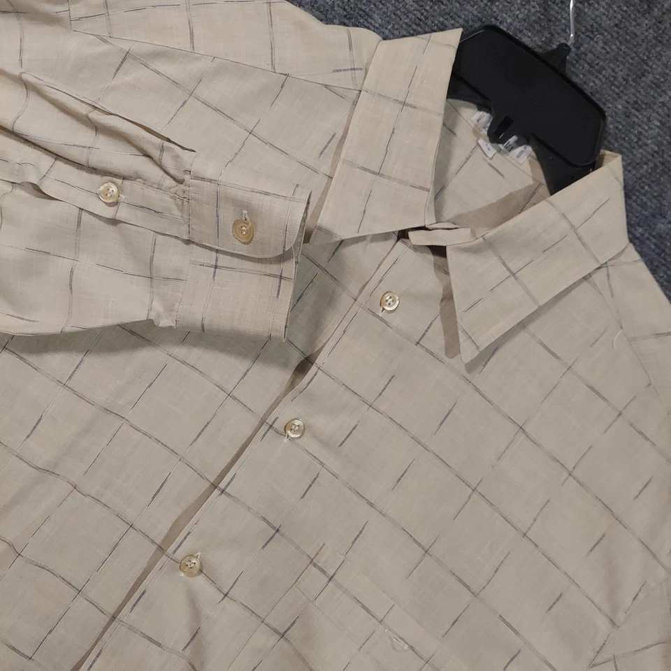 Zanella Shirt Mens Large Beige Cotton Linen Windowpane Long Sleeve Made in Italy - Image 1 of 4