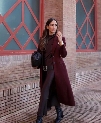 ZARA NWT $229 WOMAN SS25 LONG FITTED COAT ZW COLLECTION BURGUNDY 2170/603 - Image 1 of 4