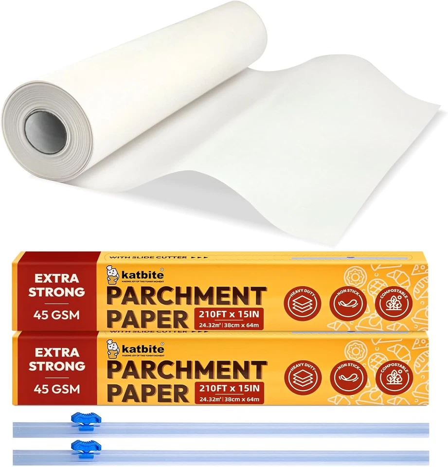 Katbite Heavy Duty Parchment Paper Roll 15 in X 164 FT (205 SQ Ft) Baking Pan Li