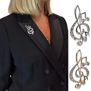 Ladies Diamante Treble Clef Brooch Pin Crystal Music Design Christmas Gift - Picture 1 of 12