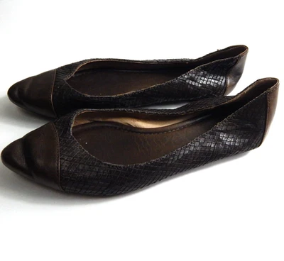 Frye Mujer 8 Zapatos Regina Puntera Punta Ballet Plano Marrón Cuero Reptil Foto 1 de 4