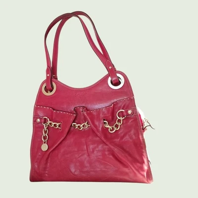 Lancel Bolso Vintage Retro Diseñador Bolso de Cuero Rojo Bolso de Mano para Mujer Authentik Foto 1 de 4