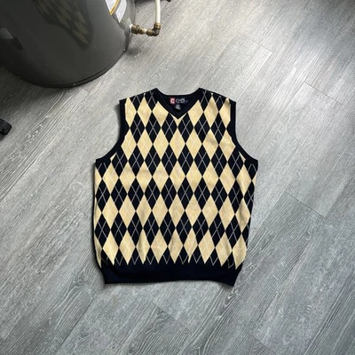 Navy Blue / Yellow / White Chaps Knit Argyle Pattern Vest (Men’s M) - Image 1 of 4