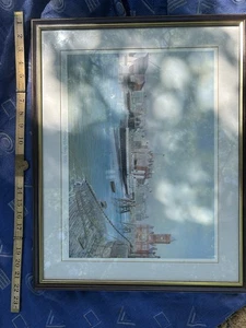 watercolor Painting Print likely titled "Cardiff Bay 1956" and signed - Picture 1 of 5