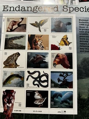 Endangered Species Commemorative Stamp Sheet 1996 USPS - Image 1 of 4