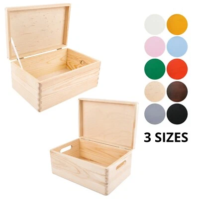 Wooden Storage Box with Hinged Lid | 10 Colours | 3 Sizes | Natural Wood - Image 1 of 4
