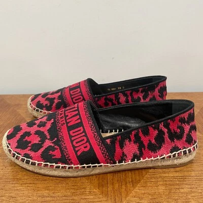 Dior Granville Espadrille Feminino 38D Framboise Estampa de Leopardo Algodão Bordado - Imagem 1 de 4