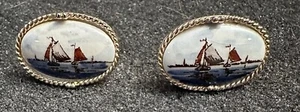 Gemelos vintage Swank Arts of the World colección estilo Delft veleros - Imagen 1 de 6
