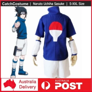 Anime Naruto Uchiha Sasuke Costume with Wristband Halloween Cosplay Suit Blue - Picture 1 of 4