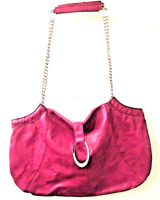 Bolso de mano grande de cuero rosa lavandería chino fushia 20" plata Y2K Foto 1 de 4