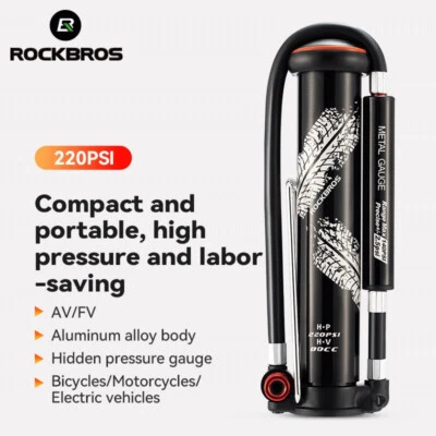 ROCKBROS Bike 220PSI High Pressure Pump MTB Bicycle Portable Inflator AV/FV Pump - Image 1 of 4