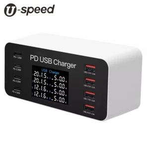 U-Speed 65W 8 Port USB-C PD QC3.0 Fast Charger Phone Wireless Charging Station - Picture 1 of 9