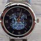 Harley Davidson Uhr 43 mm Lünette blau Flamme Motorrad Stainles Armband 9" Neu Fledermaus