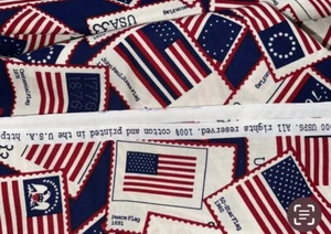 Red White Blue USPS Flag Stamp Patriotic Fabric 1 yd 19” X 44” Cotton Cranston - Picture 1 of 5