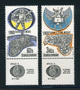 Tschechoslowakei postfrisch Komplettset #C75-76 mit ETIKETTEN Mondlandestempel - Bild 1 von 1