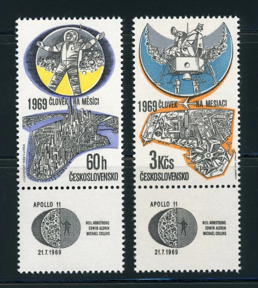 Czechoslovakia Complete MNH Set #C75-76 with LABELS Lunar Landing Stamps - Image 1 of 1