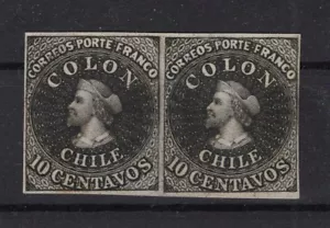 CHILE Colon First issue plate proof 10c pair on thick paper - Picture 1 of 2