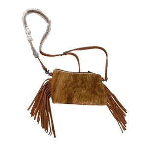 Montana West Hair-On Cowhide Leather Fringe Crossbody Clutch Bag Brown Western N - Picture 1 of 13