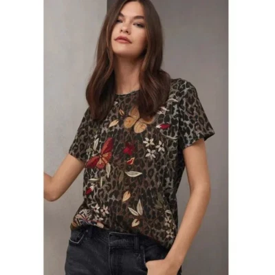Camisa Johnny Was Penélope Leopardo Marrón Relajada Top Mariposa Camiseta Bordada NUEVA Foto 1 de 4